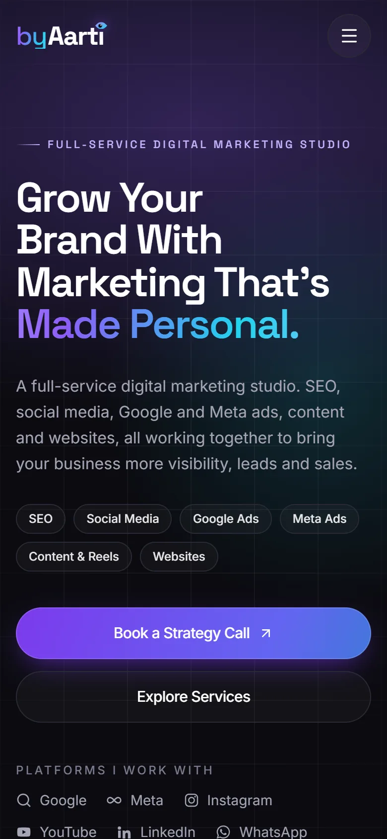 byAarti website on a phone