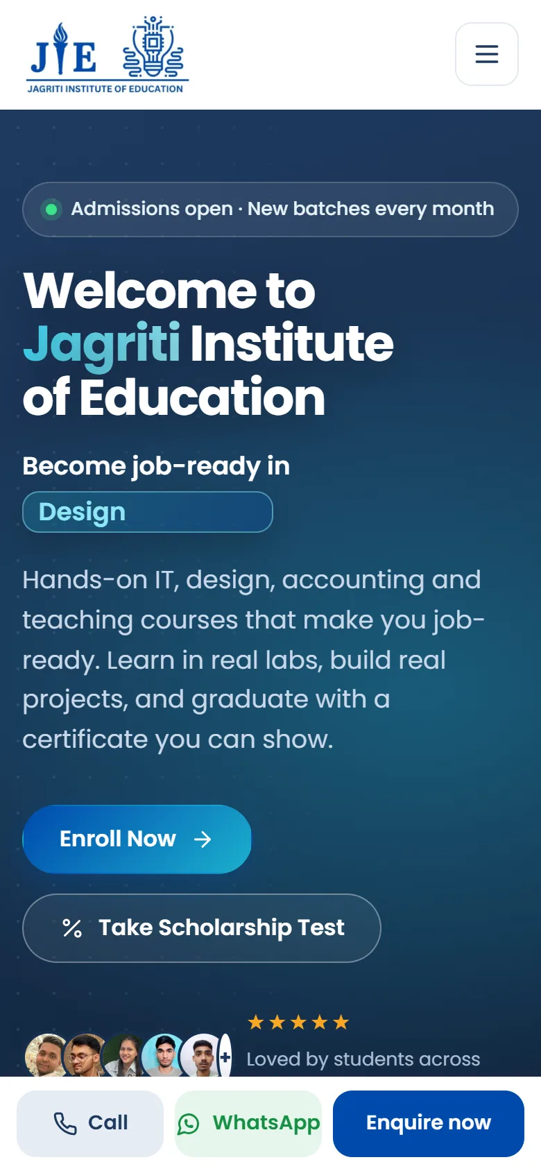 Jagriti Institute of Education website on a phone